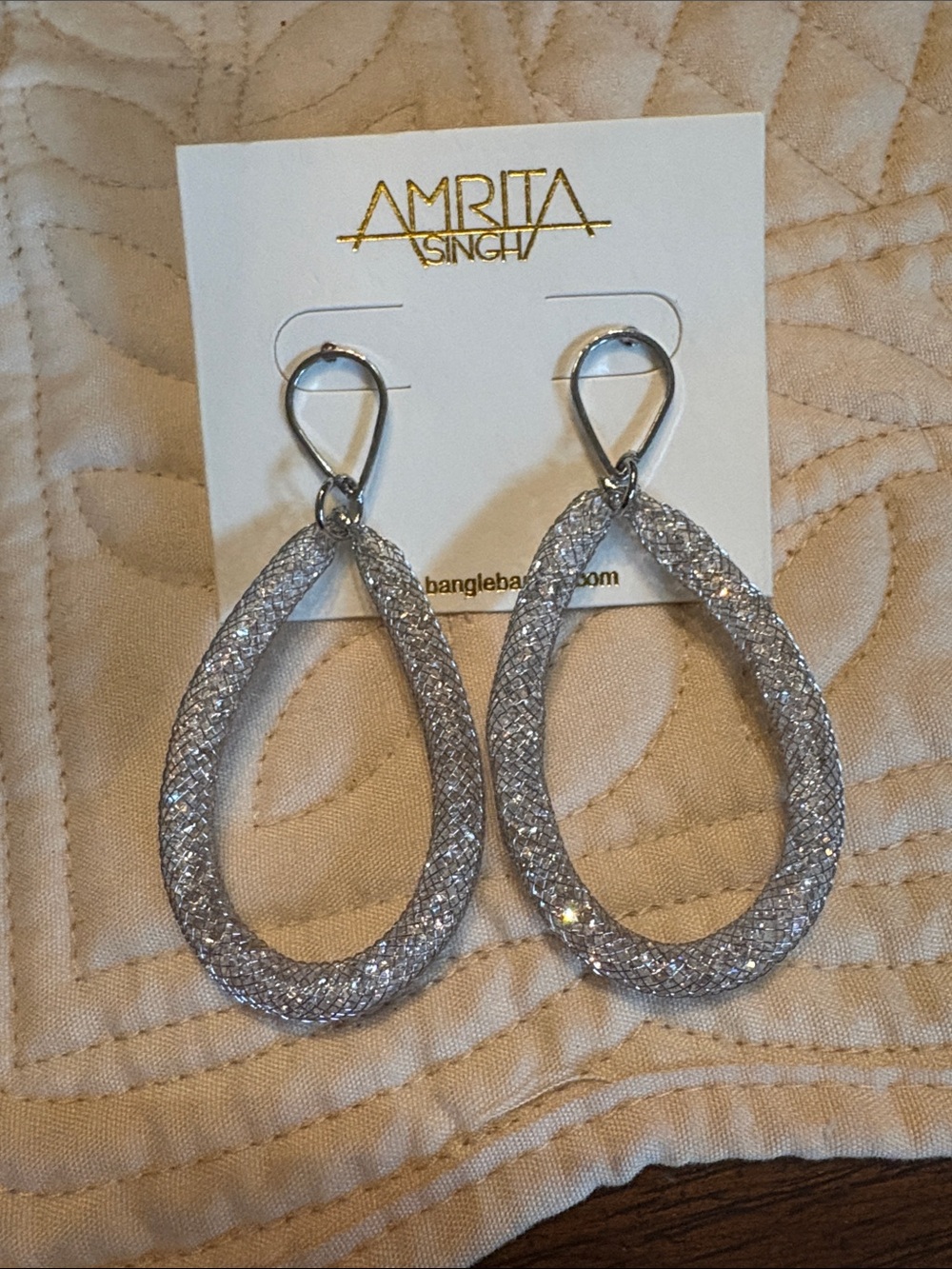 Amrita Singh Silver Sparkle Lightweight pushback dangling Teardrop Earrings
